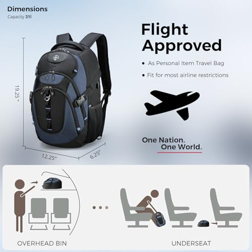 Swissdigital Design Laptop Backpack with USB Charging Port, Travel Backpack Fits 15.6-Inch Computer, 31l College School Backpack for Men, Haze Blue/Black | SD803-16 - color: Haze Blue/Black