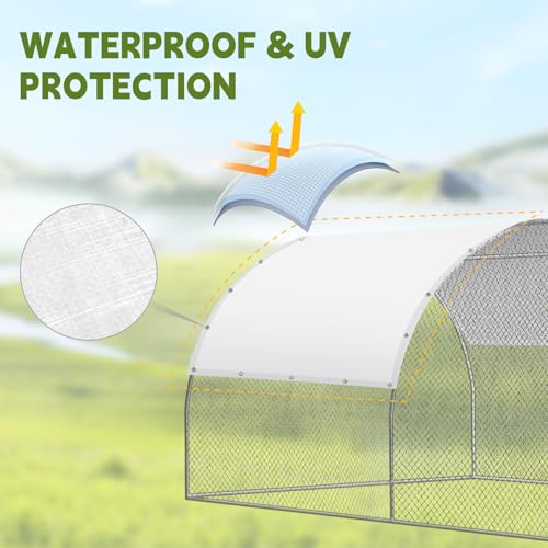 VitalCozy 2 Pcs Chicken Coop Cover Waterproof 14.5 x 6.6 ft Chicken Run Cover Coop Tarp Accessories for Winter with 50 Pcs Ball Bungees Cords for Outdoor (White) - color: White, size: 14.5 x 6.6 ft