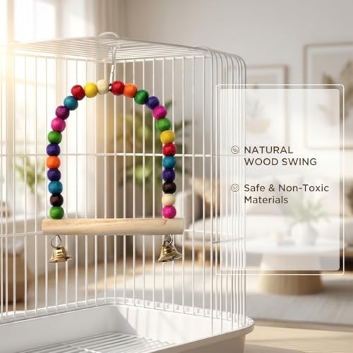 Colorful Bird Swing Wooden Parakeet Toys for Cage Small Parrot Perch with Bells Hanging Bird Accessories Daily Exercise Play Item