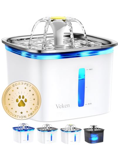 Veken Innovation Award Winner 95oz/2.8L Cat Water Fountain | Automatic Pet Fountain Dog Water Dispenser with Stainless Steel Lid, Replacement Filters & Silicone Mat Included (Silver) - color: Silver
