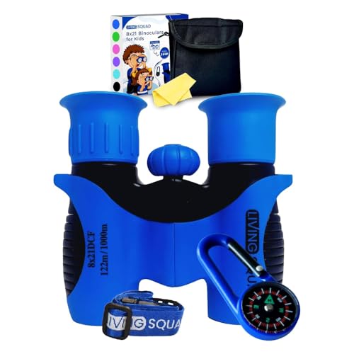 Kids Blue Binoculars 8x21 - Kids Age 3-12, Shock Proof Compact Binoculars Set with High Resolution Optics Toys for Bird Watching, Stargazing, Hunting, Hiking, with Case, Neck Strap | bird watching, camping, stargazing, hunting, hiking, includes carry case