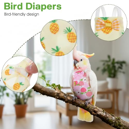 4 Pcs Bird Diaper, Parrot Diapers with Waterproof Inner | Reusable Flight Suit Cute Soft Bird Diaper Clothes for Parakeets Cockatiel Canary Monk Parakeet (L) - color: Yellow + Pink + White
