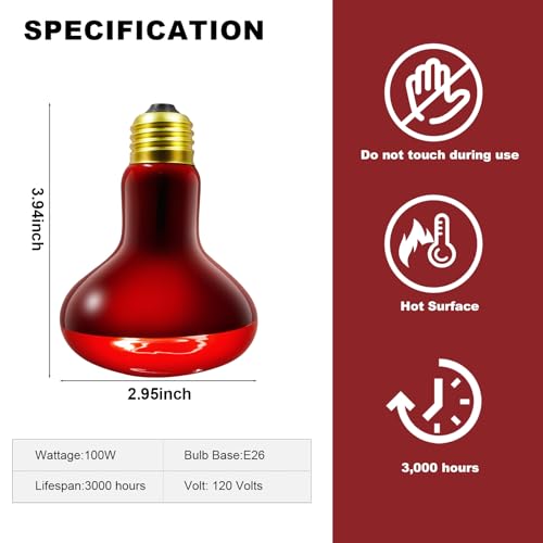 MIXJOY 100W Infrared Heat Lamp Bulbs, 2 Pack Reptile Infrared Heat Emitter Red Heat Lamp Bulbs Infrared Basking Light Bulbs for Reptiles, Bearded Dragon, Lizard, Tortoise, Chickens, Pets - style: 100W Infrared Bulbs