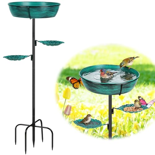 Metal Outdoor Bird Bath, Rust-Proof Removable Bowl for Garden Decor Green | Freestanding Birdbath & Birdfeeder with Heavy-Duty Base, Bird Bowl for Lawn Patio Yard Bird Feeding Decor, Easy to Install - color: Green