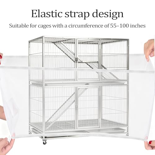 Bird Cage Cover, Circumference 40-68 inches Bird Cage Seed Catcher, White Bird Cage Net Cover, Adjustable Bird Cage Netting for Parrot Enclosures, Round Square Cages