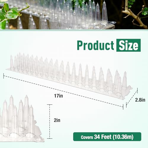 Touri PVC Bird Spikes, Upgraded 24 Packs, Covers 34 Feet (10.36m) | Clear Deterrent Strips, Restrict Birds From Standing and Nesting, Keep Birds Cats Pigeons and Other Animals Away - size: 34 Feet
