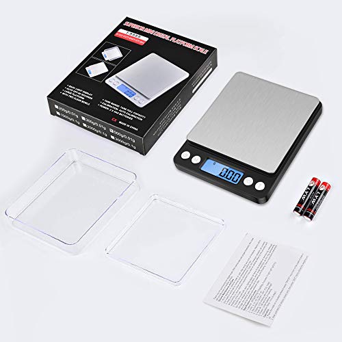 Diyife Digital Kitchen Scale 500g/0.01g, High Precision Cooking Food Scale | Mini Gram Scale with LCD Display, 2 Trays, 6 Units, Auto Off, Tare Function, Christmas Gift (Batteries Included) (Black) - color: Black