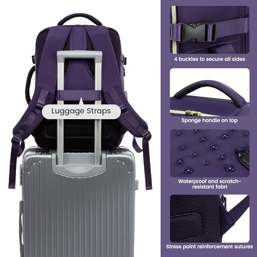 LOVEVOOK Travel Backpack for Women, 40L Carry On Backpack with 3 Packing Cubes,TSA Personal Item Travel Bag Airline Approved, Water Resistant Weekender Overnight Luggage Daypack, Fits 17 Inch Laptop - color: H-blue-purple-black, size: Large - 17.3 Inch -