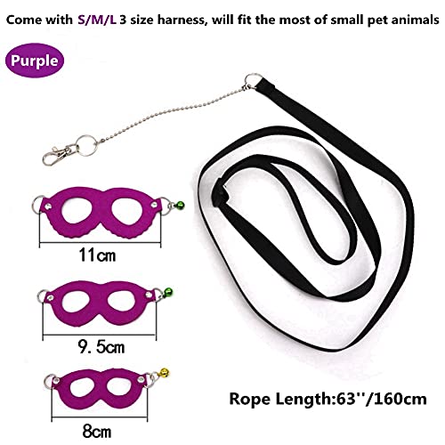 3 Pack Sugar Glider Harness and Leash Set - Adjustable Traction Rope Strap Anti-Biting Chain Rope, Small Animal Training Walking Vest Leash for Sugar Glider Squirrel Hamster Rat Birds Reptile (Purple) - color: Purple
