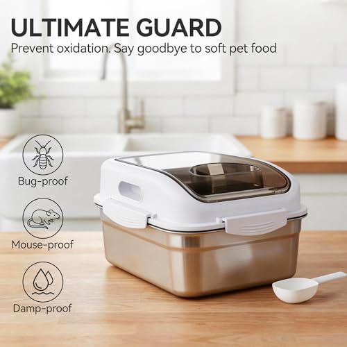 ALL FOR PAWS 304 Stainless Steel Dog Food Storage Container, Airtight Mouse Proof Storage Bin with Lid and Scoop, Pet Food Storage Container for Dog, Cat & Bird Seed, Up to 11 Lbs, Keep Food Fresh