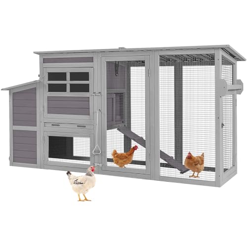 GUTINNEEN Chicken Coop with Wheels Portable Hen House for 4-6 Chickens with Large Run, Nesting Box, Metal Tray, 74.9" - size: 80.7"L x 26.0"W x 44.5"H