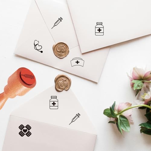 AHANDMAKER 5 Styles Mini Happy Nurses Day Wooden Rubber Stamp, Medical Theme Stamps for Medical Doctor Nurse Card DIY Making Scrapbooking Stamping Pottery Clay Crafting - style: Happy Nurses Day