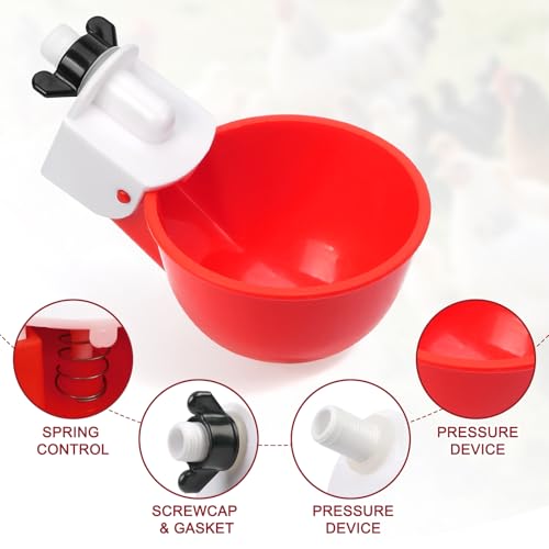 Chicken Waterer Cups, 8 Pack Red Automatics Chicken Waterer | Professional Poultry Cups Suitable for Chicks, Duck, Turkey and Bunny Various Poultry, Compatible With Various Containers - color: red