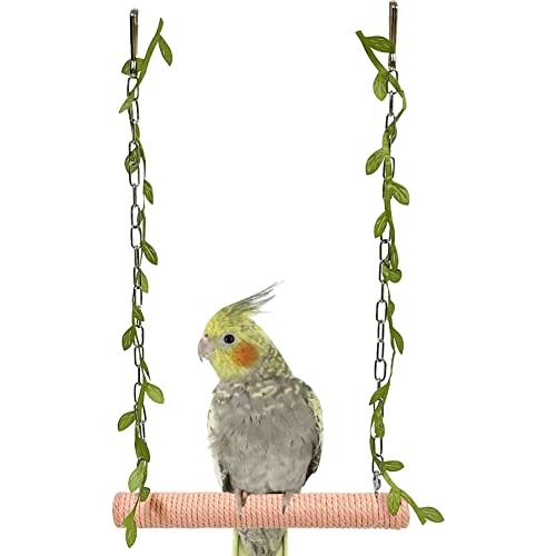 La La Pet® Hanging Wooden Pet Bird Swing with Cotton Rope Bird Cage Swing Bird Perch Swing Bird Cage Perch Bird Perch Stand Bird Swing Toy for Parrots Parakeets Cockatiels Lovebirds Peach Red - color: Peach Red