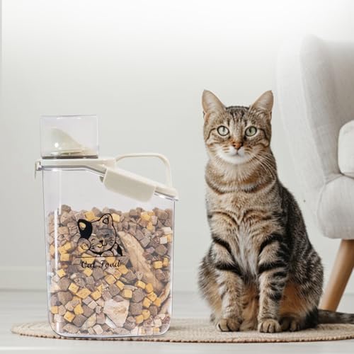 Pet Food Storage Container with Measuring Cup and Pour Spout - Airtight, Leakproof, Portable Pet Food Dispenser for Travel - 2.8L - color: CAT