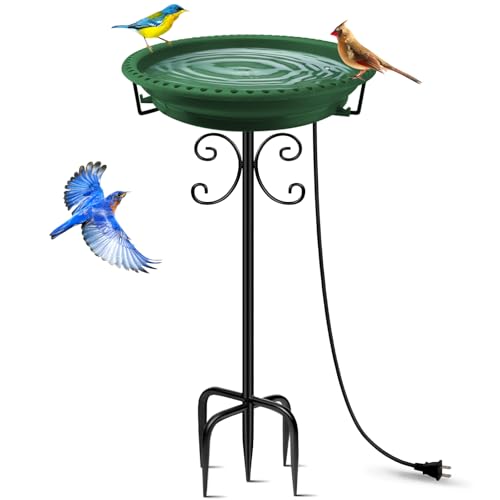Daoeny Heated Bird Baths for Outdoors, Upgraded 100W Thermostatically Controlled Heated Bird Bath with 5-Prong Metal Base, Heated Bird Bath for Outside Winter Garden Patio Yard Lawn(Green) - color: Green