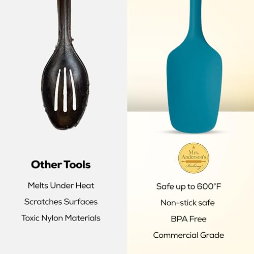 Mrs. Anderson’s Baking Silicone Spoon-Shaped Spatula, Flexible And Nonstick, One-Piece Design, Turquoise Blue, For Mixing, Folding, Scraping, Baking, And Cooking - color: Turquoise, size: 11-Inch, Spoon-Shaped