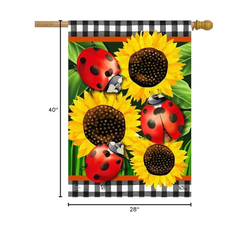 Ladybugs And Sunflowers Summer House Flag Floral Everyday 28" x 40" Briarwood Lane - color: Red, Yellow, Black