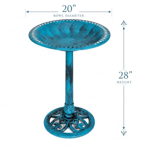 Backyard Expressions Outdoor Garden Bird Bath - Blue - Weather Resistant Polyresin - 27 Inch - color: Blue