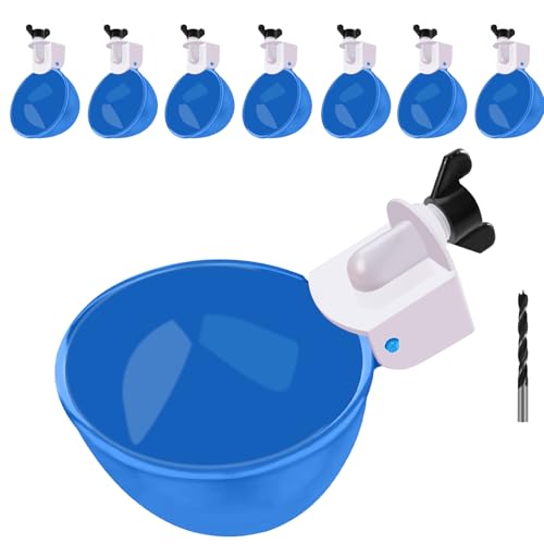Chicken Waterer Cups, 8 Packs Blue Large Chicken Watering Cups | Automatic Chicken Water Cups, Tee Fittings Poultry Feeder Cups Suitable for Chicken, Duck, Turkey with Mounting Hole Opener - color: blue