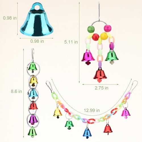 Hypeety Colorful Bird Bell Toys Parakeet Cage Hanging Chew Bells for Parrot | Bright colorful bells, chewable, safe materials, fits most cages, easy to hang, reduces boredom, for small parakeets, 4 pack - color: 4pcs Set