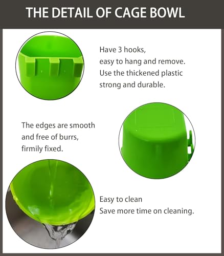 10 Pack Cage Cups Birds Feeders Seed Bowl Chicken Feeding Watering Dish Rabbit Water Food Hanging Wire Cages Box 8oz Coop Cups for Pet Parrot Parakeet Gamefowl Poultry Pigeon (Green) - size: 10PCS Green