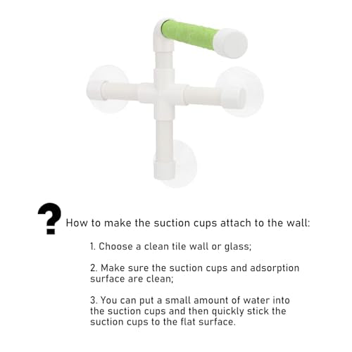 Hypeety Portable Suction Cup Bird Window and Shower Perch Toy Parrot Stand | 3 strong suction cups, parrot bath perch with quartz sand surface, fits windows/tile, for parakeets/budgies/cockatiels, green