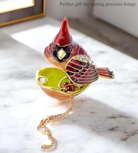 Elegant Cardinal Bird Jewelry Trinket Boxes Hinged .Keepsake Ring Box Necklace Earrings Organizer.Cardinals Gifts for Women Bird Figurines Home Decor. | ring earring organizers stroage,small keepsake,memorial red bird figurine decor - color: B-Cardinal Re