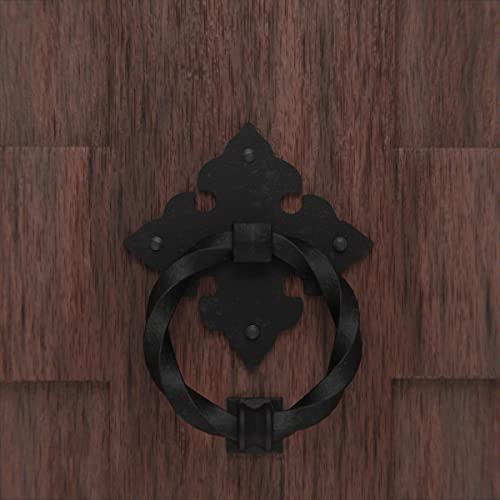 Renovators Supply Manufacturing Door Knockers for Front Door 7 in. Black Cast Iron Georgian Style Ring Door Knocker with Mounting Hardware Pack of 2 - color: Black Ring Pack of 2