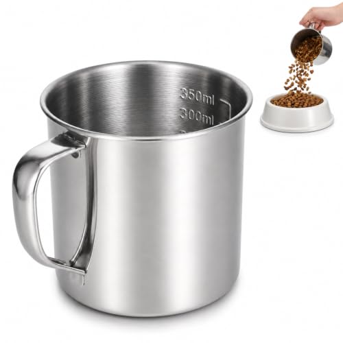 1.5 Cup Dog Food Scoop, Stainless Steel Dog Food Measuring Cup with Handle | Pet Food Scoop Cup for Dogs, Cats, Birds, Rabbits, for Dry Food and Treats