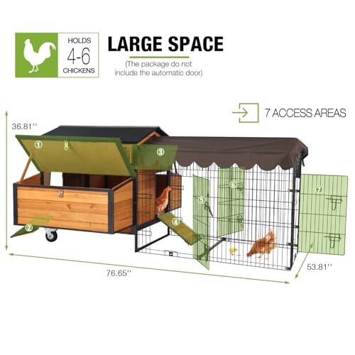 GUTINNEEN Chicken Coop with Run Large Hen House on Wheels Chicken House for Chickens Poultry Cage with Nesting Box,Leakproof Pull-on Tray - color: Brown