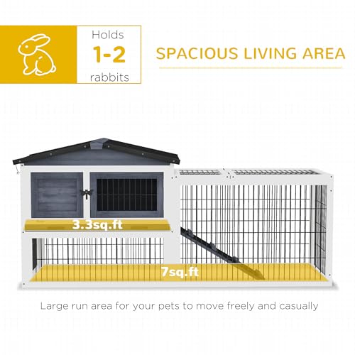 PawHut 2 Levels Outdoor Rabbit Hutch Openable Top for Rabbits 59" Dark Gray | Wooden Large Rabbit Cage with Run, Weatherproof Roof, Removable Tray, Ramp, for Chickens, Ducks - color: Dark Grey