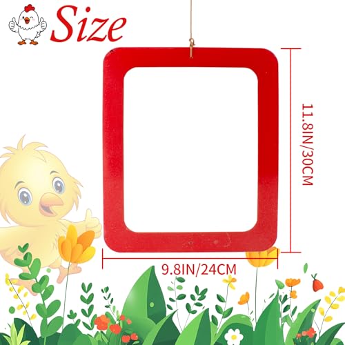 FlidRunest Extra-Large Size Chicken Mirror Toys for Coop, 11.8'' x 9.8'' Hanging Chicken Enrichment Swing Mirror Acrylic, Double-Sided Coop Accessories for Hens Birds Parrots Roosters Red