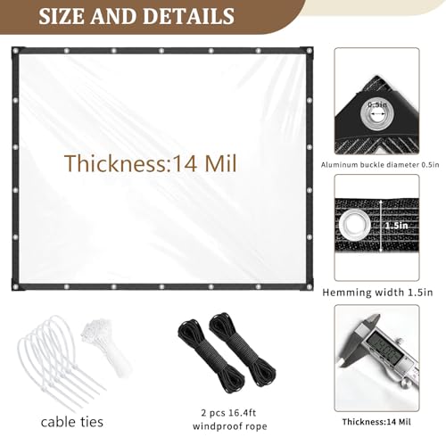 Clear Tarp 3x6ft with Grommets Thickened 14Mil Clear Tarps Heavy Duty Waterproof Tear Resistant PVC Vinyl Reinforced Edges for Small Patio Porch and Outdoor Greenhouse Plant Cover - size: 3×6ft-14Mil(0.9×1.8m)