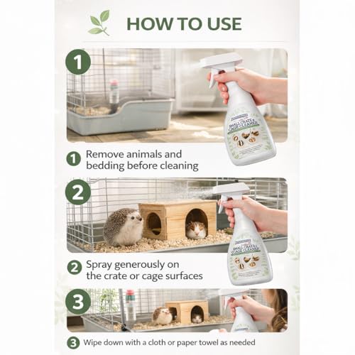 Atlantic Rush Small Animal Cage Cleaner Spray- 24oz Bottle Cage and Crate Cleaner for Guinea Pig, Hamster, Rabbit, Ferret, & Birds- Cage Cleaning Supplies Odor Eliminator (2)