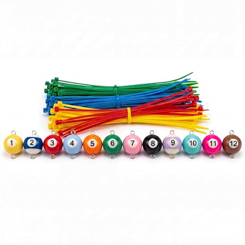 Colored & Numbered Chicken Leg Bands, 12 Billiard Ball Style, 1.6cm | Poultry Identification, Chicken & Goose Compatible, Colorful Rings