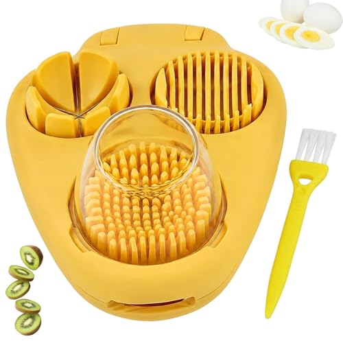 Egg Slicer for Hard Boiled Eggs, Grape Cutter, 3-In-1 Multipurpose Kitchen Tool with Cleaning Brush, Efficient Fruit Slicer for Strawberries, Grapes, Mushroom