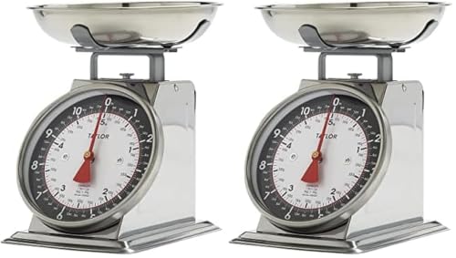 Taylor Mechanical Kitchen Food Scale with Bowl, Weighs Up to 11lbs, Measures in Grams and Ounces, Analog Cooking Scale for Baking, Black and Silver (Pack of 2) - color: Black and Silver, size: Small (Pack of 2)