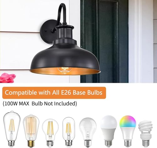Outdoor Barn Lights, Farmhouse Outdoor Wall Sconces, Rustic Exterior Wall Mount Lights, Vintage Outside Lighting Fixtures, Industrial Black Gold Lanterns for Barn Shed Porch Garage Patio, 2 Pack - color: Black+Gold, size: 02RZ007-2 PACK(Not Dusk to Dawn)