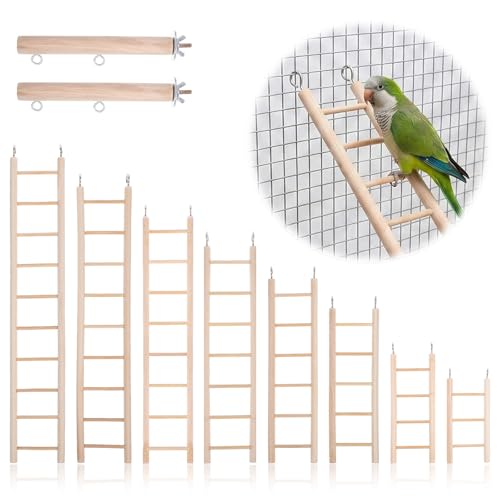 10 Pcs Wood Step Ladder for Bird, 3-10 Step Hanging Bird Ladder Parrot Cage Climbing Toy & Cylindrical Support for Parakeets, Cockatiels, Conures, Lovebirds