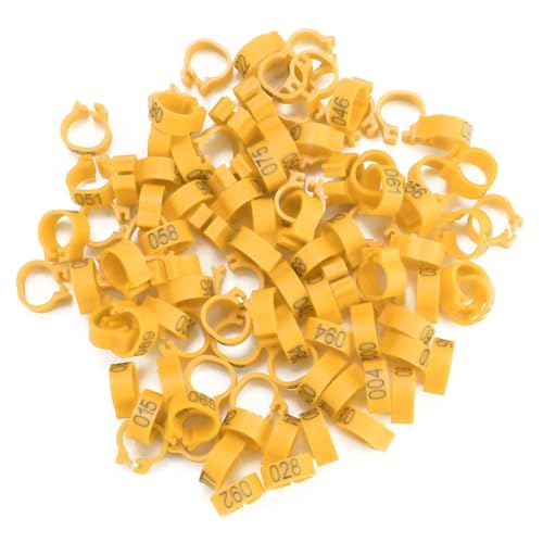 100PCS/Bag 8MM Plastic Pigeon Bands Rings, 001-100 Numbered Plastic Pigeon Bird Leg Bands Rings with Number(Yellow)