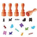 AHANDMAKER 5 Styles Cartoon Cat Patterns Wooden Rubber Stamps, Cute Cat and Claw Round Handle Stamps Mini Decorative Wooden Stamp for Scrapbooking Card Making Letter Diary Decoration(No Ink Include) - style: Cat