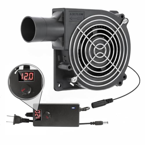 WHTech 120mm x 32mm Blower Fan with LED Voltage Display Speed Controller, 110V AC IP54 Waterproof Squirrel Cage Fan for DIY Cooling Projects, BBQ, Drum Smoker