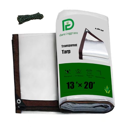 13' × 20' Clear Tarp Waterproof - 5 mil Heavy Duty Thicken Transparent Waterproof, Vinyl tarp,with Grommets,Garden Greenhouse tarp,Chicken Coop Heat Preservation Clear Plastic Tarps by dancinggrass