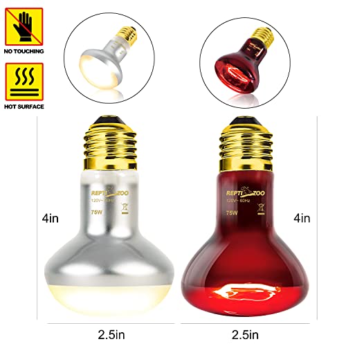REPTI ZOO 75W Reptile Heat Lamp Bulb, 2PCS Day & Night Basking Spot Light Combo Pack Includes Infrared Heat Lamp and UVA Daylight Heating Lamp Basking Light - style: Day & Night Heat Lamp