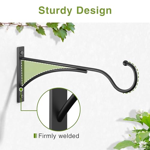 saffruff 11 Inch Heavy-Duty Metal Plant Hanger Hooks, Outdoor, Matte Black | 30 lb capacity | For bird feeders, flower baskets, wind chimes, lanterns| Black | outdoor | Wall-mounted | Heavy Duty - size: 11 in, 1 pk