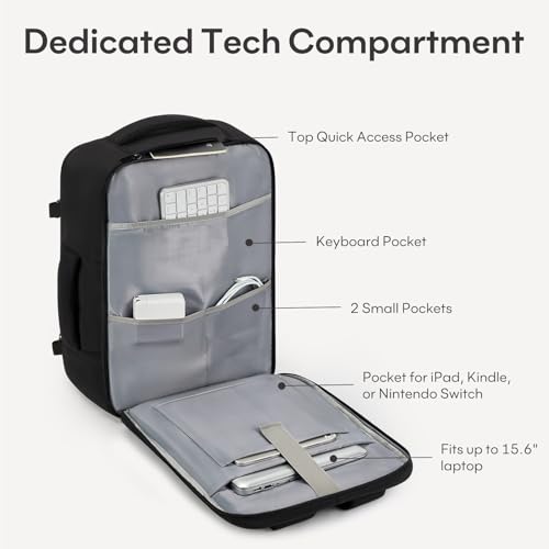 30L Travel Backpack for Women & Men: Flight Approved Carry On Backpack, TSA Personal Item Bag with Water Bottle Pocket, Weekender Essentials Backpacks fits 15.6" Laptop - Black - color: Black, size: Large