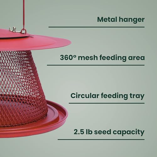 Perky-Pet Red Cardinal Wild Bird Feeder, 2.5 lb Seed Capacity | Holds Up to 15 Birds Simultaneously, Metal Hanging Feeder for Outdoors, Mesh Design, Built-In Hook & Circular Tray, C00322 - size: 1 Pack