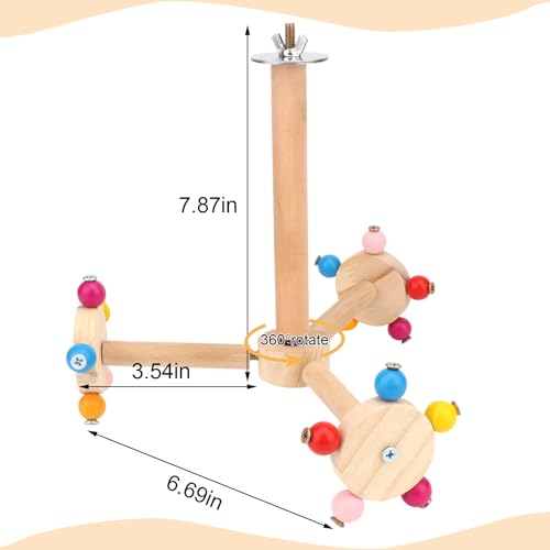 Hypeety 360° Rotating Bird Perch Stand Toy Natural Wood Interactive Exercise Wheel Parrot Perch Toys Bird Rotating Perch for Parrot Parakeets Budgies Lovebirds Finch Conures (3 Stands)