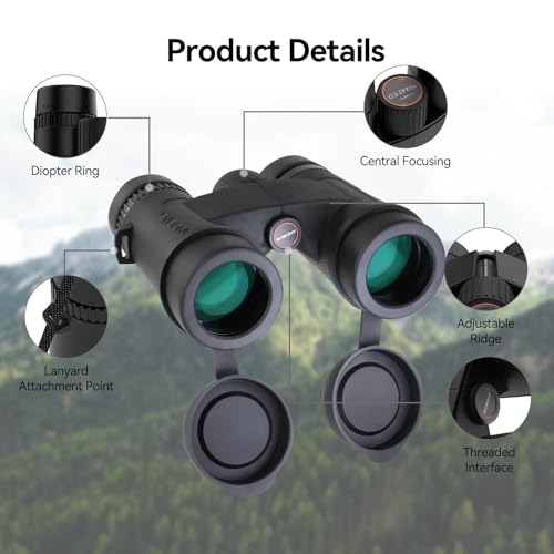 SVBONY Upgraded SV202 10x42 ED Binoculars for Adults 10x High Magnification | Wide Field of View, Extra-Low Dispersion, BAK4 & FMC Optic System, IPX7 Waterproof, Clear, Bright, Distortion Free Low Light - size: 10x42mm